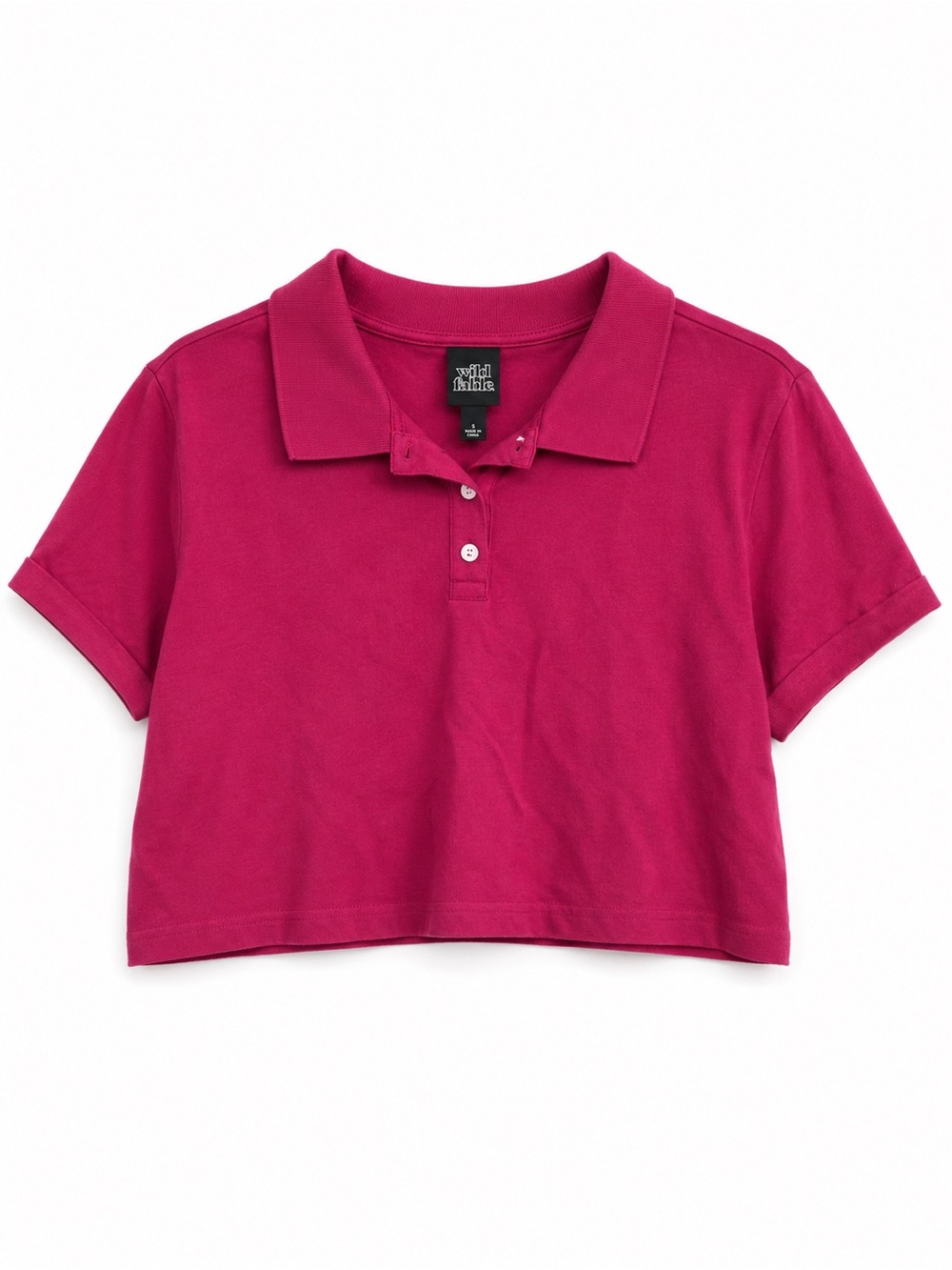 Wild Fable Women's Hot Pink Cropped Polo Collar Short Sleeve Top Size S NWT